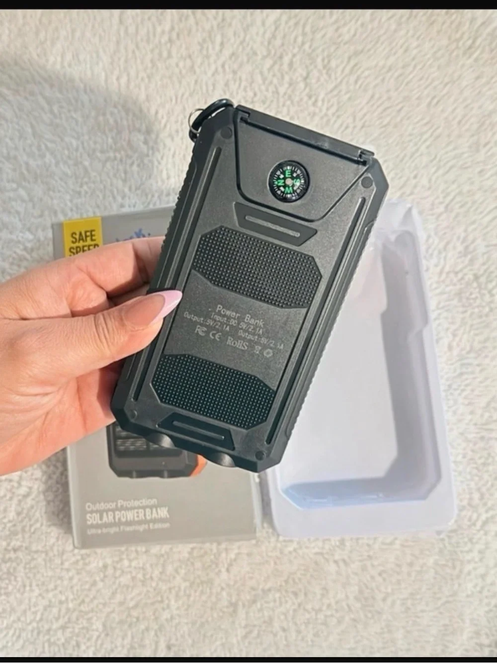 Solar Power Bank 20000 mAh with Flashlight, Dual USB, Waterproof – Black NWT